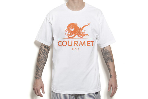 S/S Octopus Tee: White/Orange